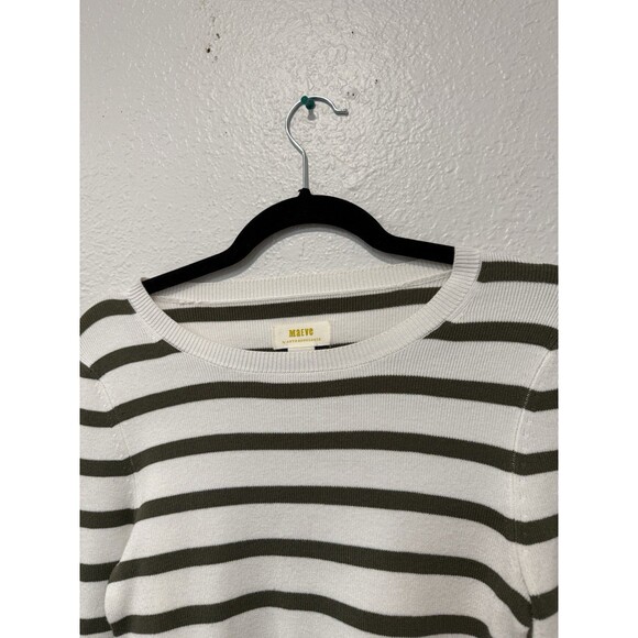 Maeve By Anthropologie Green Striped Long Sleeve Rib Knit Sweater Top Sz Small - Picture 3 of 5